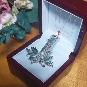 Vintage Signed Gerrys Christmas Candle Brooch Enamel Silver